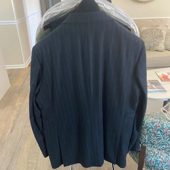 Corneliani Mens black & pin stripe coat with zipper chest piece